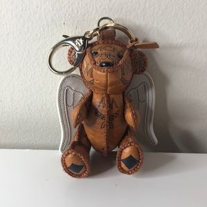 RARE MCM brown/ white Visetos Angel bear key charm